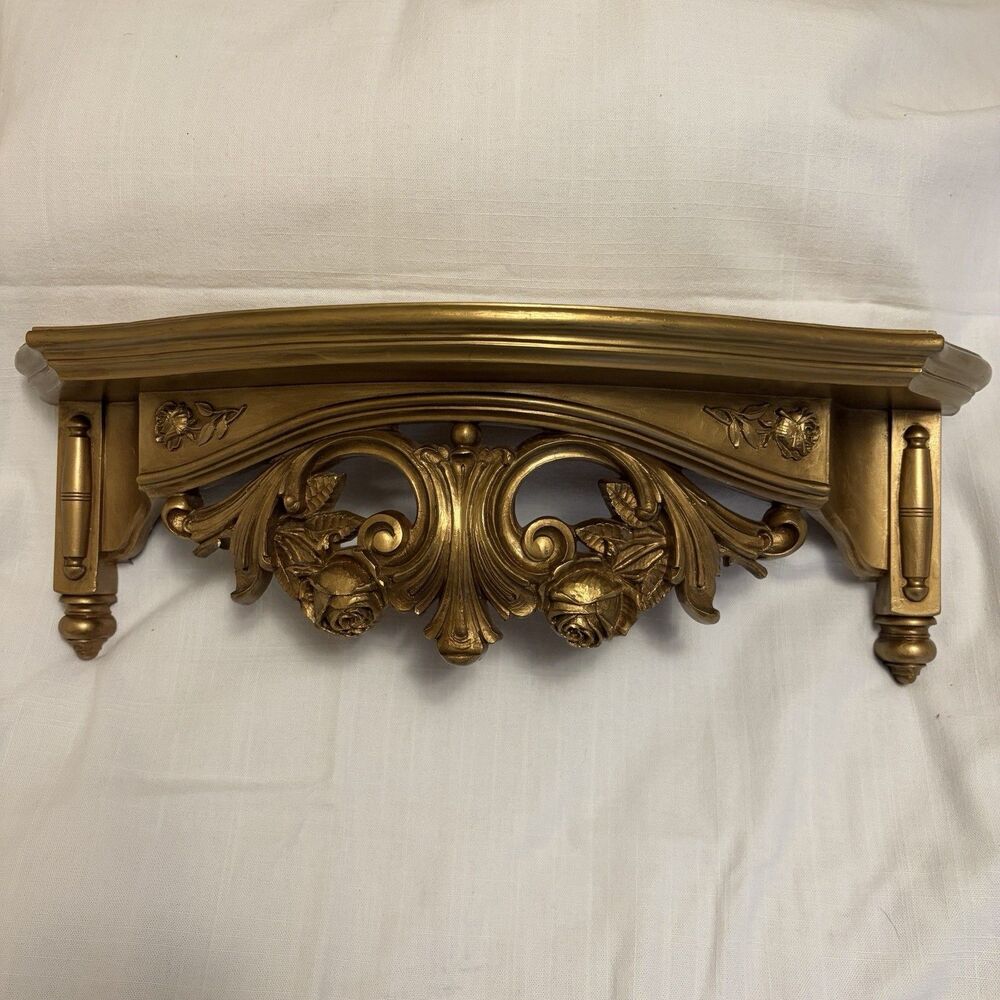 Dart Syroco Vintage Gold Toned Resin Roses Shelf Homco Decor Plastic